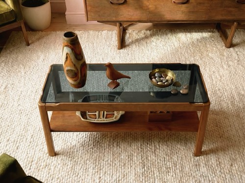 Myer teak glass coffee table - glass,